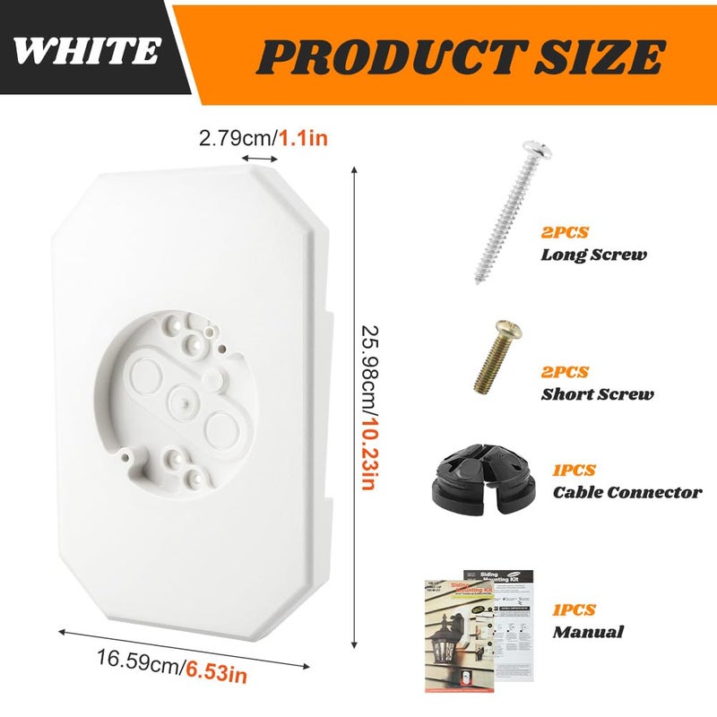 YOSINXU Siding Mounting Block 8141DBL, Outdoor Light Side Mount Kit with Built-in Electrical Box, Vinyl Sidings Mounting Blocks, 1/2 inch Lap Double and 4 inch Siding, Black(Color:White) - Image 2